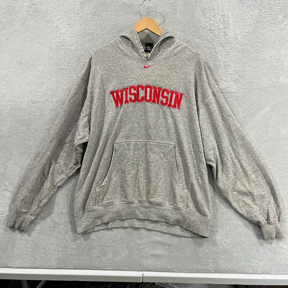 Wisconsin Badgers Hoodie Mens X-Large Gray Nike NCAA Football Sports Pullover